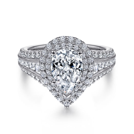 Gabriel - 14K White Gold Pear Shape Diamond Channel Set Engagement Ring