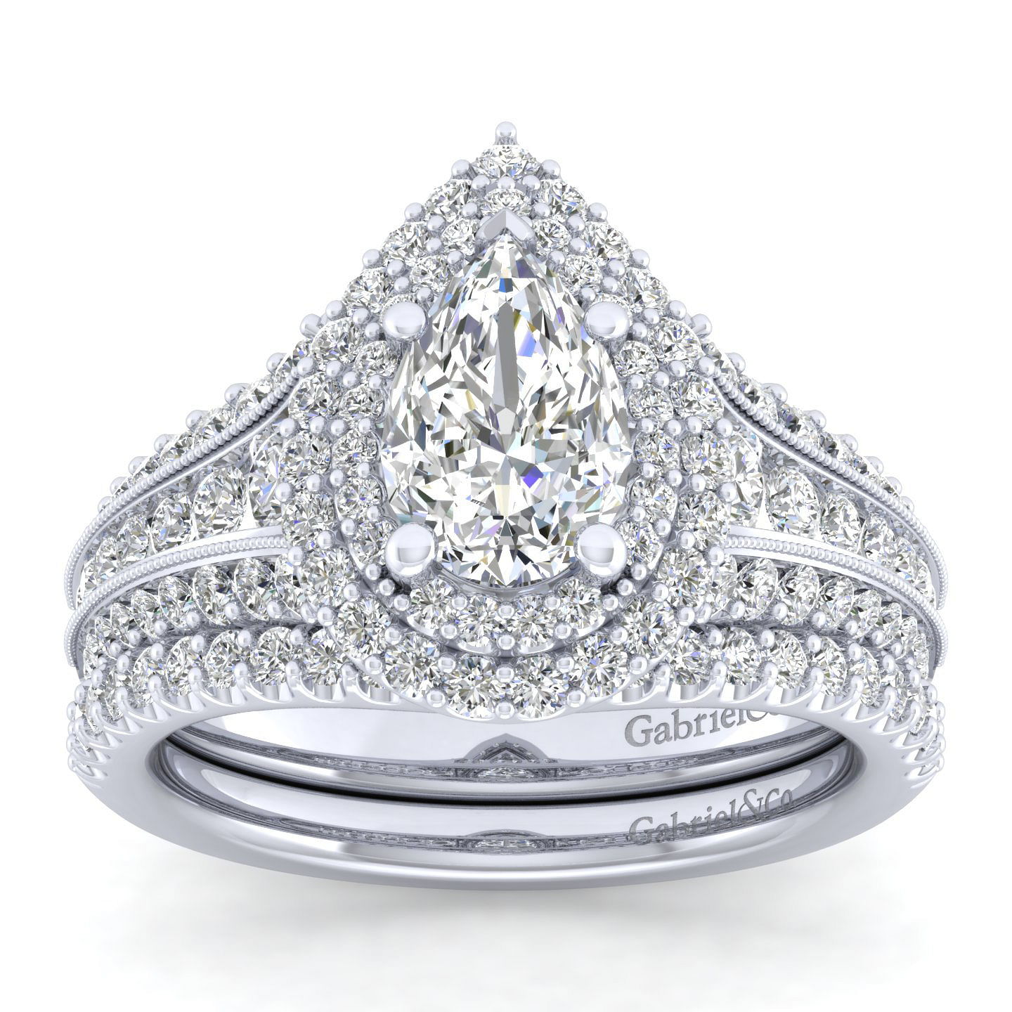 14K White Gold Pear Shape Diamond Channel Set Engagement Ring
