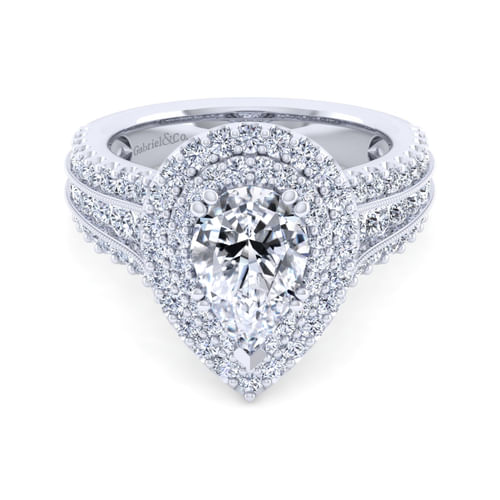 14K White Gold Pear Shape Diamond Channel Set Engagement Ring