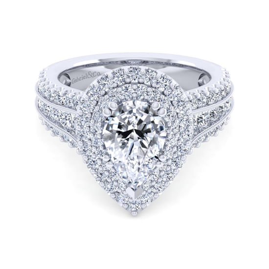 Gabriel - 14K White Gold Pear Shape Diamond Channel Set Engagement Ring