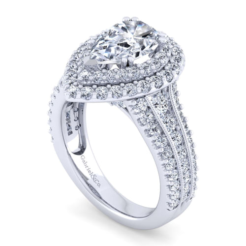 14K White Gold Pear Shape Diamond Channel Set Engagement Ring