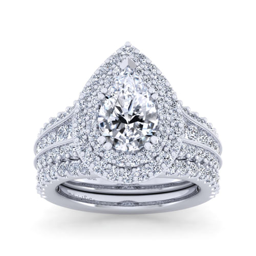 14K White Gold Pear Shape Diamond Channel Set Engagement Ring