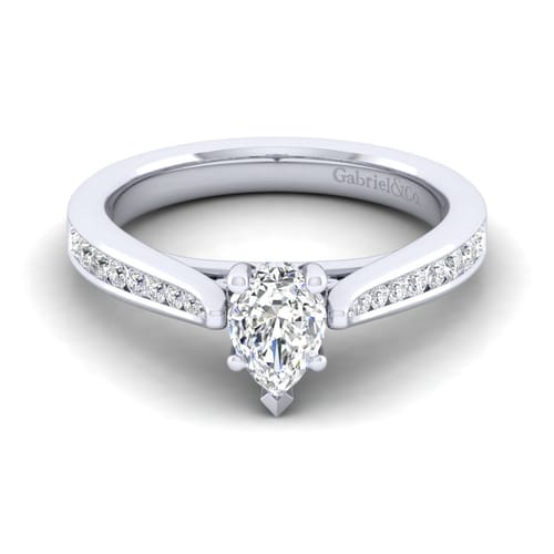14K White Gold Pear Shape Diamond Channel Set Engagement Ring
