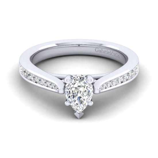 Gabriel - 14K White Gold Pear Shape Diamond Channel Set Engagement Ring