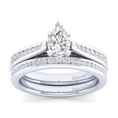 14K White Gold Pear Shape Diamond Channel Set Engagement Ring