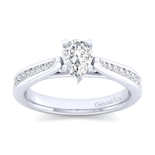 14K White Gold Pear Shape Diamond Channel Set Engagement Ring