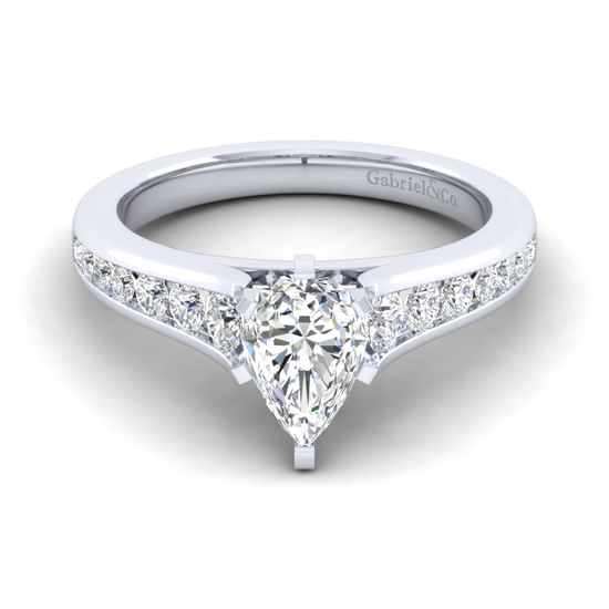 Gabriel - 14K White Gold Pear Shape Diamond Channel Set Engagement Ring
