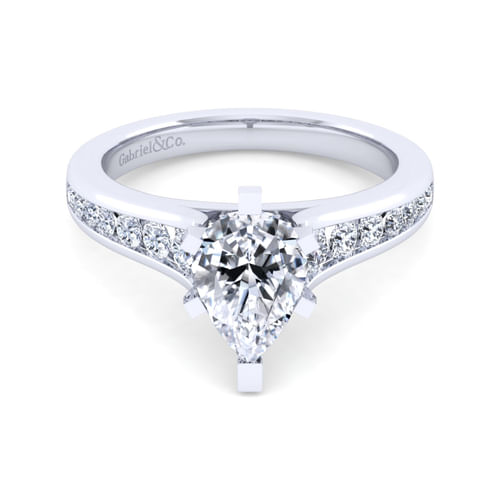 14K White Gold Pear Shape Diamond Channel Set Engagement Ring