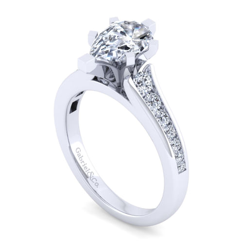 14K White Gold Pear Shape Diamond Channel Set Engagement Ring