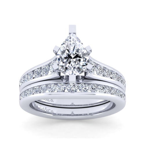 14K White Gold Pear Shape Diamond Channel Set Engagement Ring