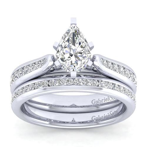 14K White Gold Pear Shape Diamond Channel Set Engagement Ring