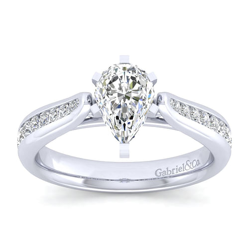 14K White Gold Pear Shape Diamond Channel Set Engagement Ring