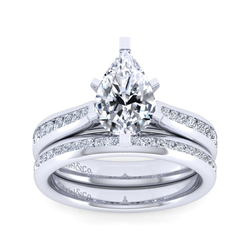 14K White Gold Pear Shape Diamond Channel Set Engagement Ring