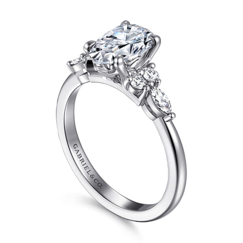 14K White Gold Pear Shape Diamond Cluster Engagement Ring