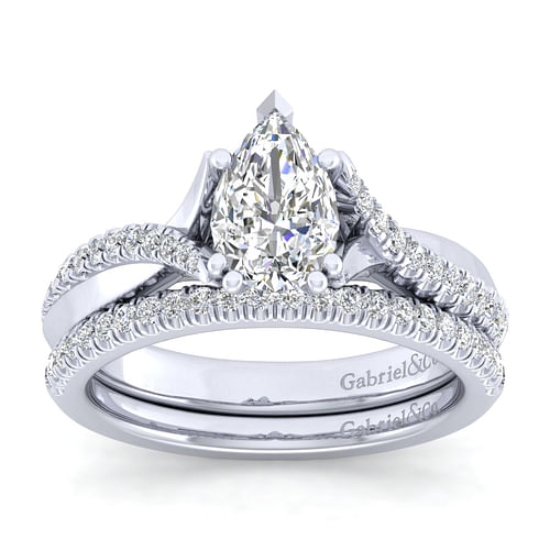 14K White Gold Pear Shape Diamond Engagement Ring