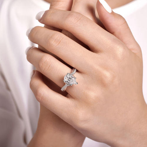 14K White Gold Pear Shape Diamond Engagement Ring