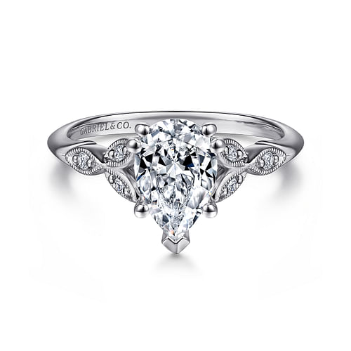 14K White Gold Pear Shape Diamond Engagement Ring