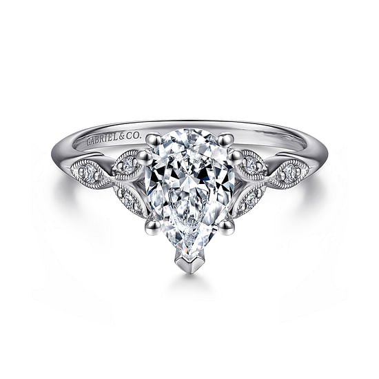 Gabriel - 14K White Gold Pear Shape Diamond Engagement Ring