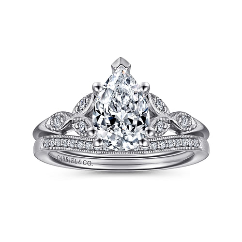 14K White Gold Pear Shape Diamond Engagement Ring