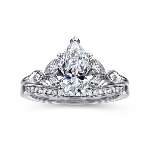 14K White Gold Pear Shape Diamond Engagement Ring