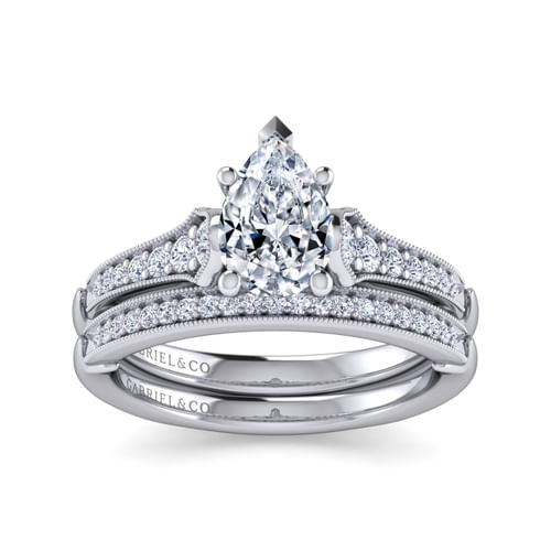 14K White Gold Pear Shape Diamond Engagement Ring
