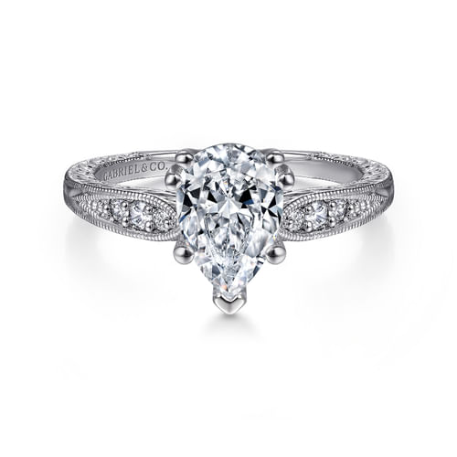14K White Gold Pear Shape Diamond Engagement Ring