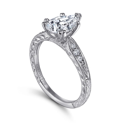 14K White Gold Pear Shape Diamond Engagement Ring