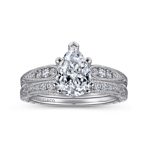 14K White Gold Pear Shape Diamond Engagement Ring