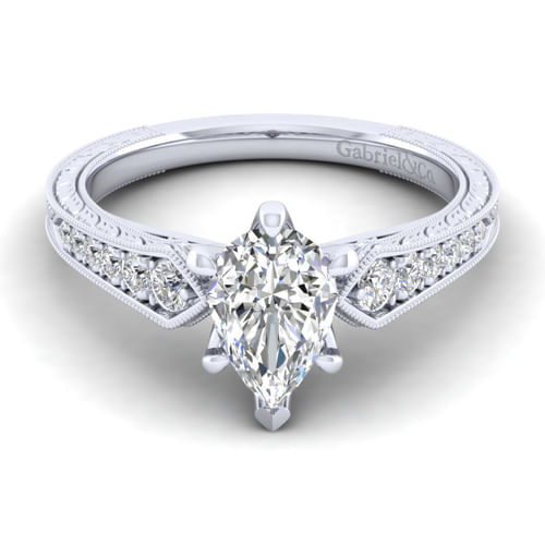 14K White Gold Pear Shape Diamond Engagement Ring