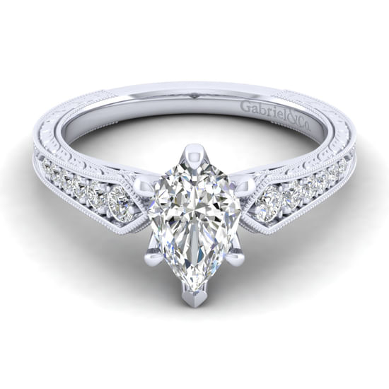 Gabriel - 14K White Gold Pear Shape Diamond Engagement Ring