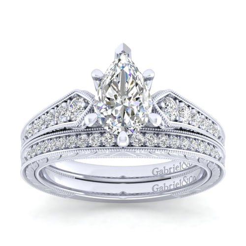 14K White Gold Pear Shape Diamond Engagement Ring