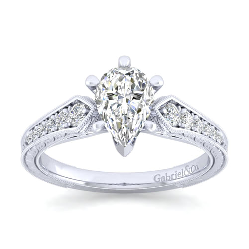 14K White Gold Pear Shape Diamond Engagement Ring
