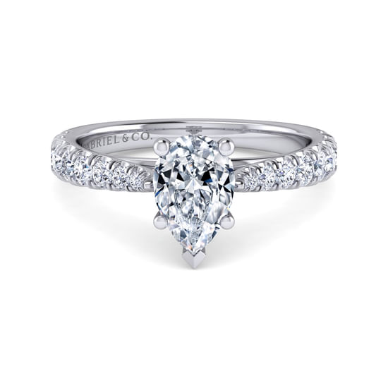 Gabriel - 14K White Gold Pear Shape Diamond Engagement Ring