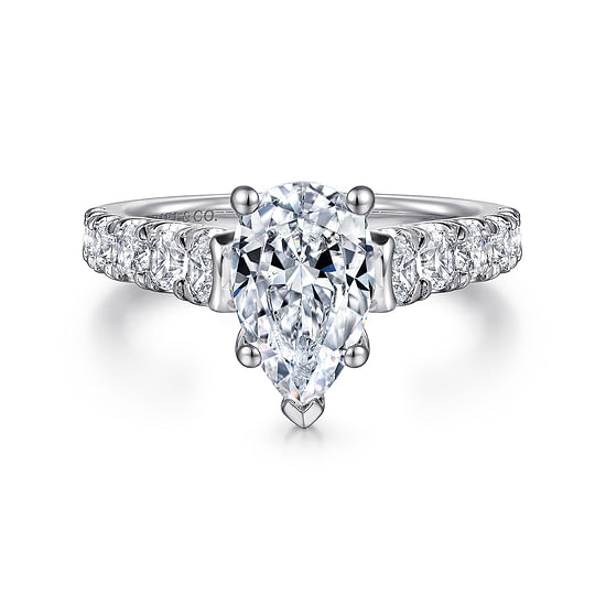 Gabriel - 14K White Gold Pear Shape Diamond Engagement Ring