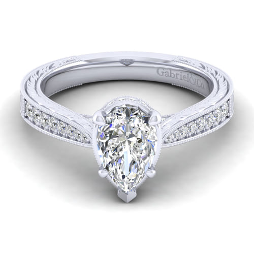 14K White Gold Pear Shape Diamond Engagement Ring