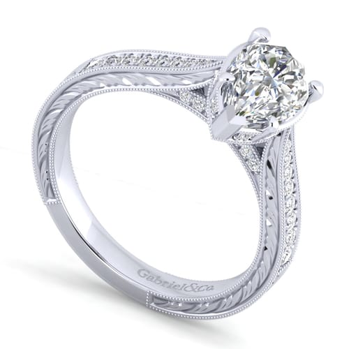 14K White Gold Pear Shape Diamond Engagement Ring