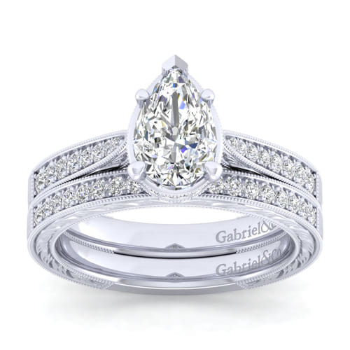 14K White Gold Pear Shape Diamond Engagement Ring