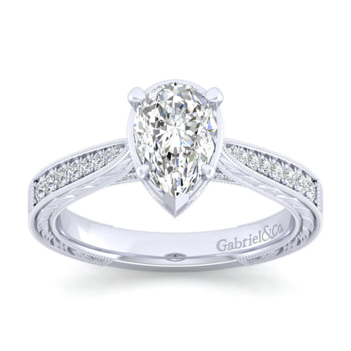 14K White Gold Pear Shape Diamond Engagement Ring