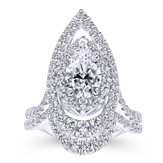 14K White Gold Pear Shape Diamond Engagement Ring angle 4
