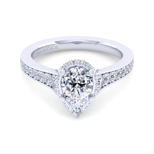 14K White Gold Pear Shape Diamond Engagement Ring