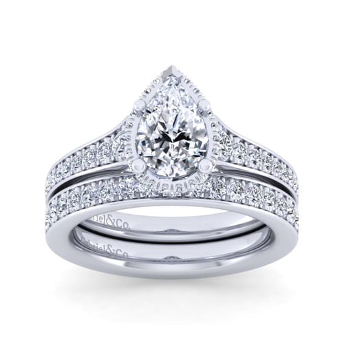 14K White Gold Pear Shape Diamond Engagement Ring