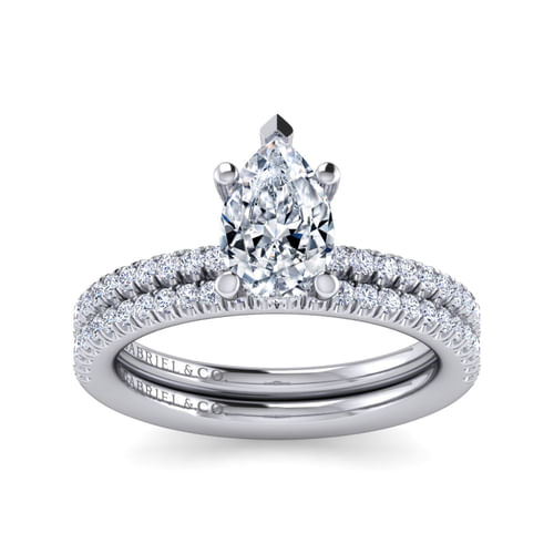 14K White Gold Pear Shape Diamond Engagement Ring