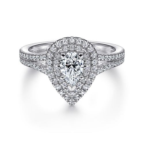 14K White Gold Pear Shape Diamond Engagement Ring