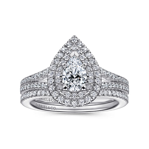 14K White Gold Pear Shape Diamond Engagement Ring