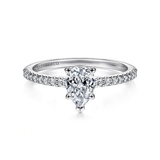 Gabriel - 14K White Gold Pear Shape Diamond Engagement Ring