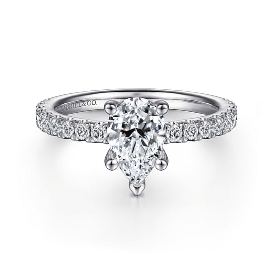 Gabriel - 14K White Gold Pear Shape Diamond Engagement Ring