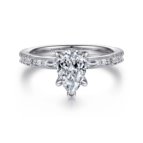14K White Gold Pear Shape Diamond Engagement Ring