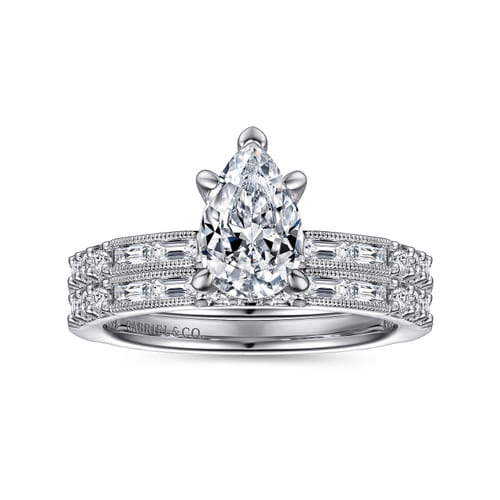 14K White Gold Pear Shape Diamond Engagement Ring