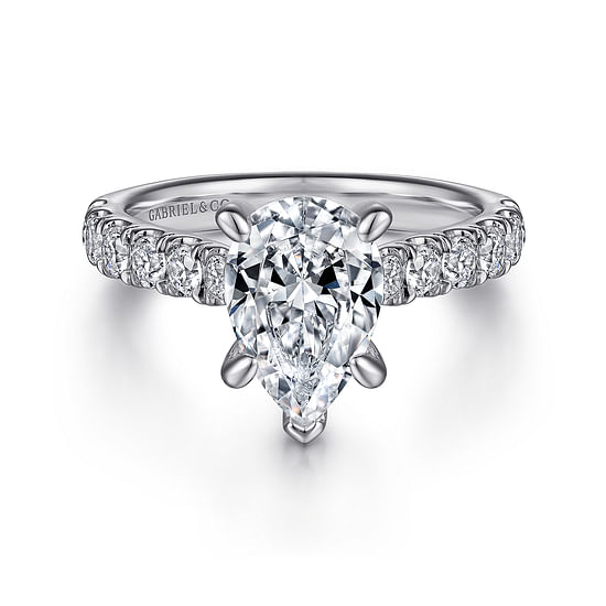Gabriel - 14K White Gold Pear Shape Diamond Engagement Ring