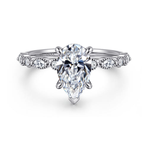 14K White Gold Pear Shape Diamond Engagement Ring